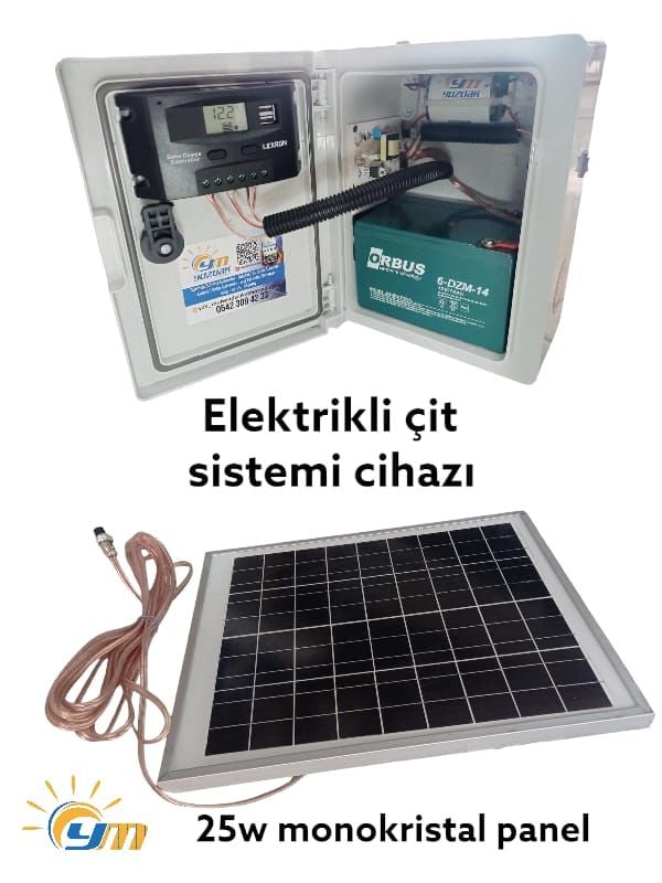 Güneş Panelli Çit Cihazı ( 25W Panel / 14ah Jel Akü )